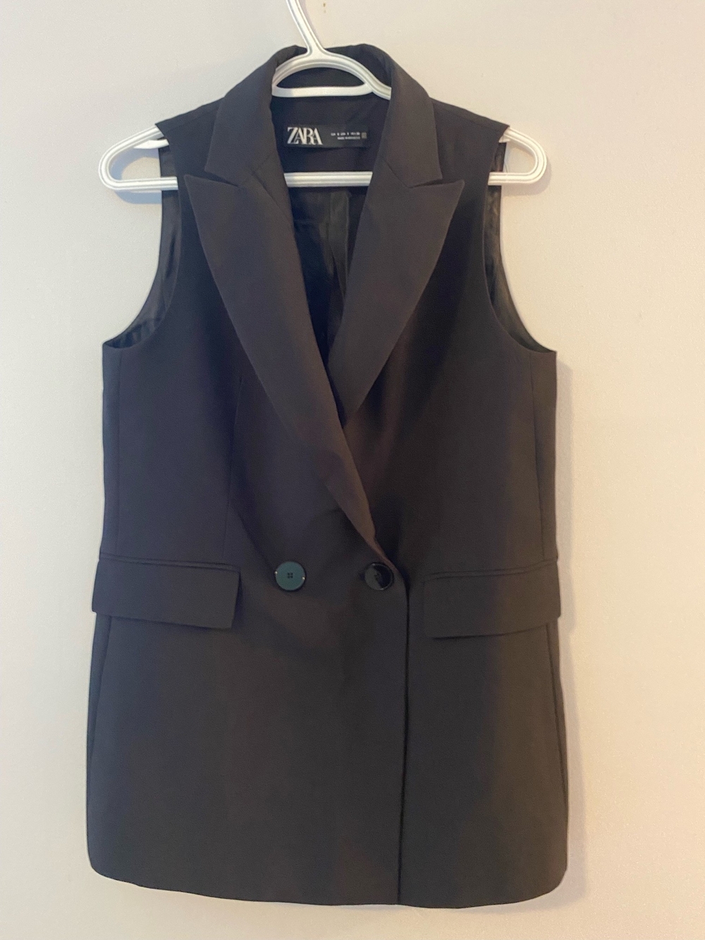 Zara Black Sleeveless Double-Breasted Blazer